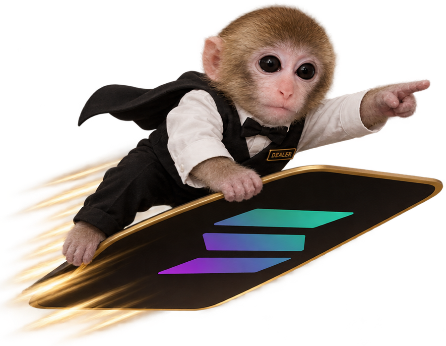 Dealer Ape flying on a Solana card